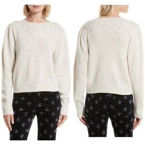 Rebecca Tylor LA VIE Floral Embroidered ivory wool sweater XSmall